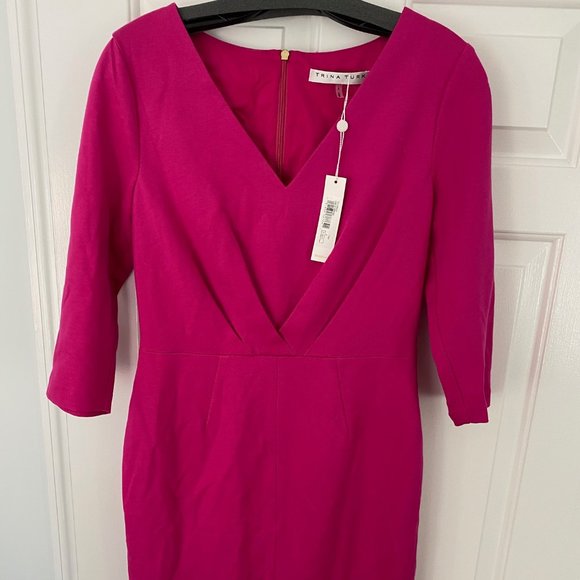 Trina Turk Women's V Neck Long Sleeve Sable Cocktail Dress Pink - Picture 2 of 4